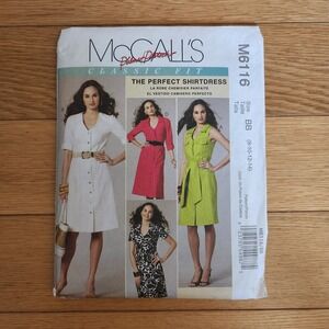 McCall's M6116‎ Classic Fit Shirt Dress Sewing Pattern Size BB (8-10-12-14)